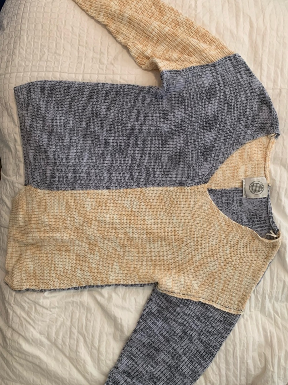 Urban Outfitters Two-Tone Knit Pullover Sweater in Blue and Orange